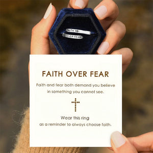 Faith Over Fear Cross Ring, Sterling Silver Adjustable Ring