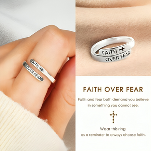Faith Over Fear Cross Ring, Sterling Silver Adjustable Ring
