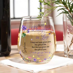 To My Daughter In Law, Stemless Wine Glass, Gift For Daughter-in-law