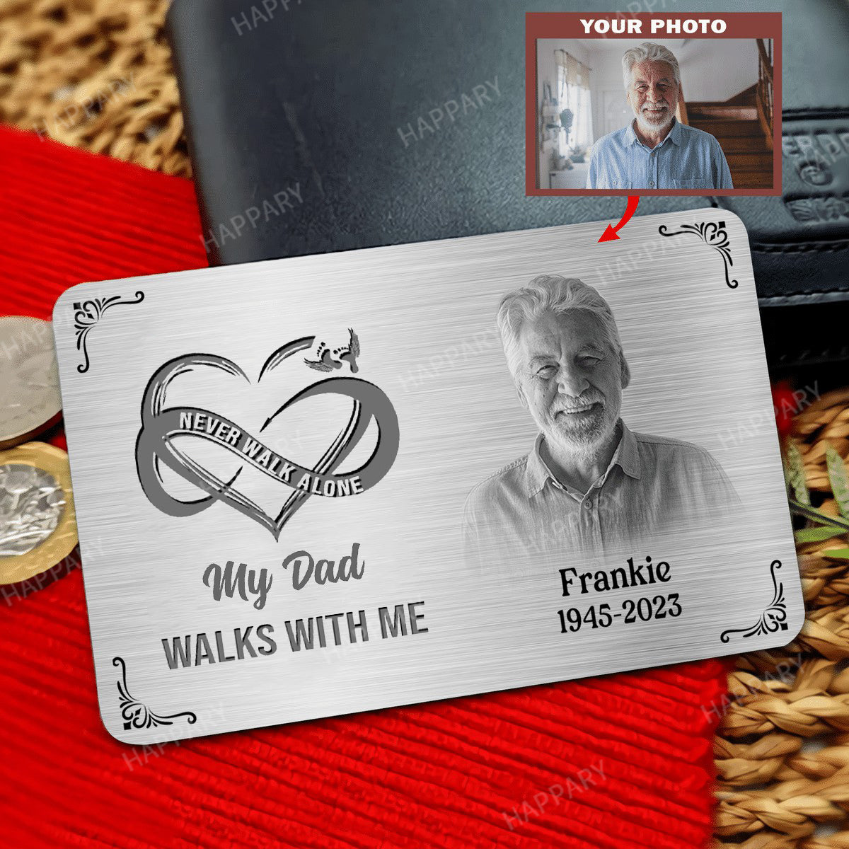Never Walk Alone - Memorial Personalized Custom Aluminum Wallet Card