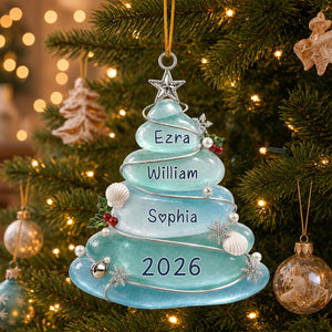 Custom Sea Glass Tree Ornament, Personalized Coastal Keepsake, Family Christmas Gift