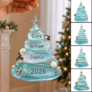 Custom Sea Glass Tree Ornament, Personalized Coastal Keepsake, Family Christmas Gift