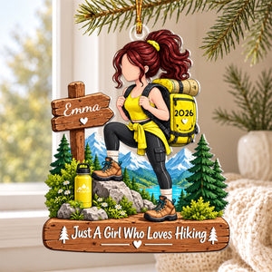 Personalized Hiking Girl Ornament, Custom Name Adventure Christmas Keepsake