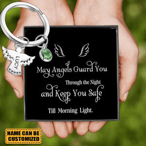 Personalized Guardian Angel Birthstone Stainless Steel Keychain