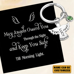 Personalized Guardian Angel Birthstone Stainless Steel Keychain