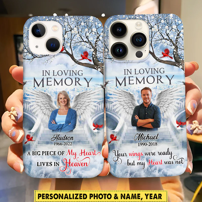 Memorial Wings Heaven Upload Photo, A Big Piece Of My Heart Lives In Heaven Personalized Phone Case