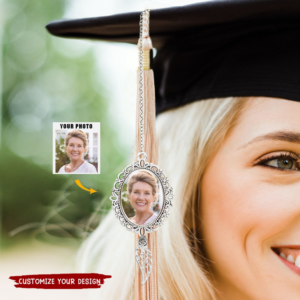 Custom Memorial Graduation Gifts for Her Graduation Tassel Photo Charm with Angel Wing