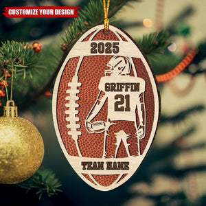 Personalized Football Player Wood Christmas Ornament