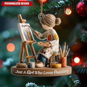 Personalized Artist Christmas Ornament, Girl Who Loves Painting Gift