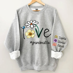 Love Grandma Life Mom Life Birth Month Flowers-Personalized Sleeve Printed Sweatshirt