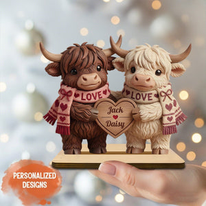 Personalized Highland Cow Couple Wooden Plaque
