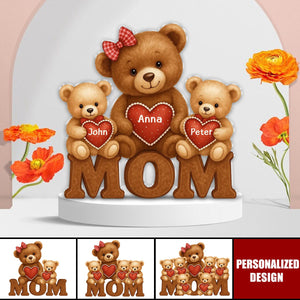 3D Effect Mama Bear Personalized Custom Shape Acrylic Block Plaque, Gift For Mom