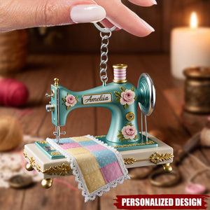Personalized Sewing Machine Acrylic Keychain, Tailor Keyring Gift for Seamstress