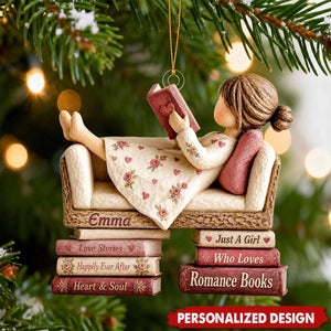 Personalized Romance Reader Acrylic Ornament, Custom Name Book Lover Christmas Gift