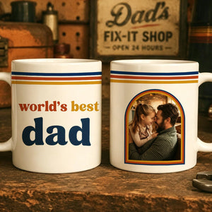 Custom World’s Best Dad Photo Mug, Retro 70s Father’s Day Gift