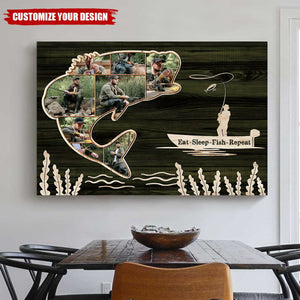 Personalized Bass Fish Photo Collage Canvas, Father’s Day Gifts For Bass Fishermen