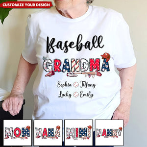 Sports Baseball Grandma - Personalized T-Shirt, Custom Kid's Name