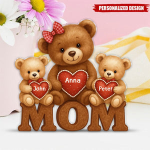 3D Effect Mama Bear Personalized Custom Shape Acrylic Block Plaque, Gift For Mom