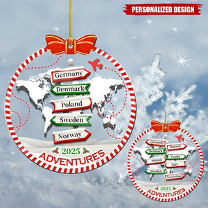 Personalized Travel Adventure Ornament, Traveling Christmas Ornament