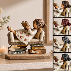 Just A Girl Who Loves Books Wooden Plaque, Reading Girl Bookshelf Decor