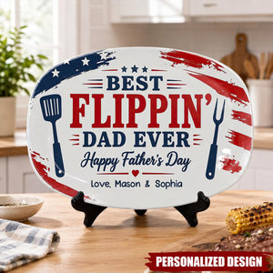 Custom ”Best Flippin’ Dad Ever” Grilling Plate, Personalized Dad Gift, BBQ Gifts, Fourth of July Decor