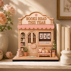 Personalized Cozy Bookshop Reading Tracker Wooden Sign Books Read This Year Counter