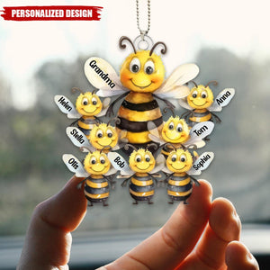 Mama Bee With Kids - Personalized Acrylic Car Ornament, Gift For Mom, Grandma