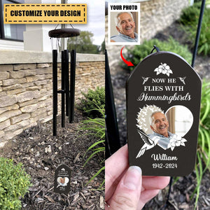 Personalized Custom Photo Now She Flies With Hummingbirds Memorial Wind Chimes