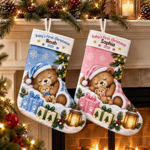 Baby's First Christmas Sleeping Bear - Personalized Stocking