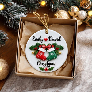 Personalized Couple Christmas Stocking Keepsake Ceramic Ornament