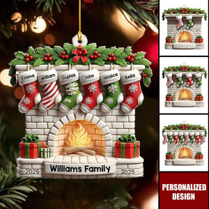 Stockings on Fireplace - Personalized Family Ornament