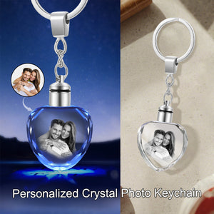 Personalized Custom Photo Keychain with LED Light, Laser Etched Memorial Gift
