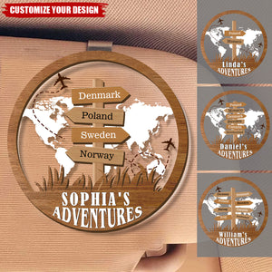 Personalized Travel Adventure Car Visor Clip, Custom Traveling Destination