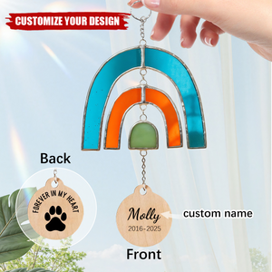 Personalized Rainbow Bridge Heart Paw Print Memorial Suncatcher
