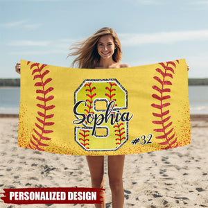 Softball Team Custom Name And Number - Personalized Beach Towel, Summer Gift for Softball Lover