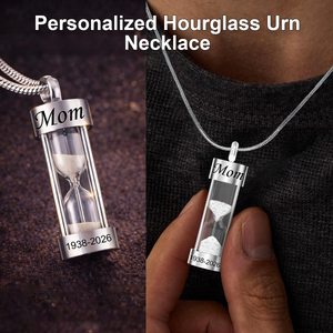 Personalized Hourglass Urn Necklace for Ashes – Engraved Cremation Necklace