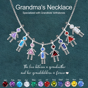 Personalized Birthstone Kids Pendant Necklace, Gift For Mom Grandma