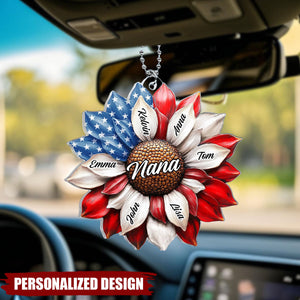 Sunflower 4th Of July - Personalized Acrylic Car Hanger, Gift For Mom