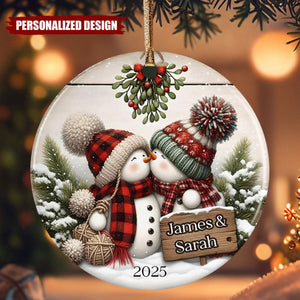 Personalized Kissing Snowman Couple Ornament, Engagement Gift