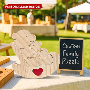 Personalized Wooden Bear Family Puzzle, Gift For Single Parent, Baby Shower