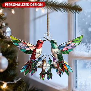 Personalized Hummingbird Christmas Tree Ornament, Custom Family Name Christmas Gift
