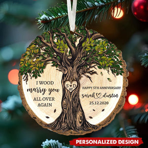Personalized 5th Anniversary Wooden Ornament, Gift For Couples