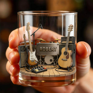 Custom Name Guitar Whiskey Glass, Gift for Music Lovers