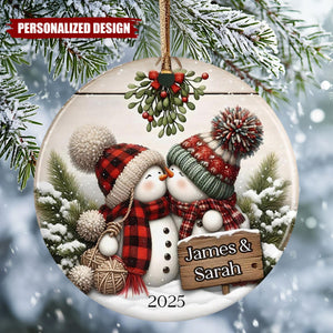 Personalized Kissing Snowman Couple Ornament, Engagement Gift