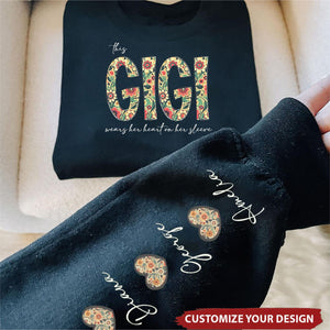 Personalized This Grandma Wears Her Heart On Her Sleeve Sweatshirt