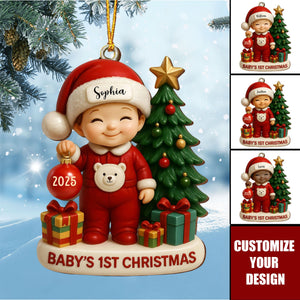 Baby’s 1st Christmas With Tree and Gifts, Personalized Custom Acrylic Ornament