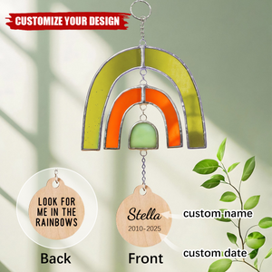 Personalized Rainbow Bridge Heart Paw Print Memorial Suncatcher