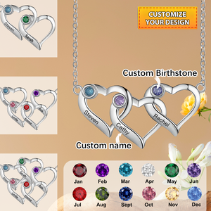 Personalized Custom Name Birthstone Heart Necklace, Gift For Mom Grandma
