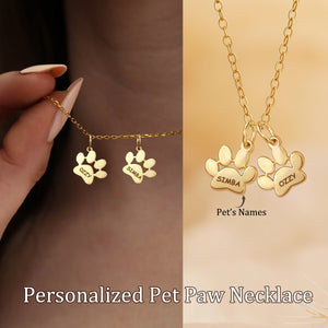 Personalized Custom Pet's Names Pet Paw Necklace, Gift For Pet Lovers