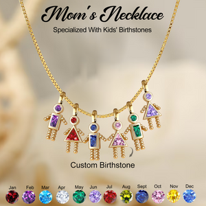 Personalized Birthstone Kids Pendant Necklace, Gift For Mom Grandma
